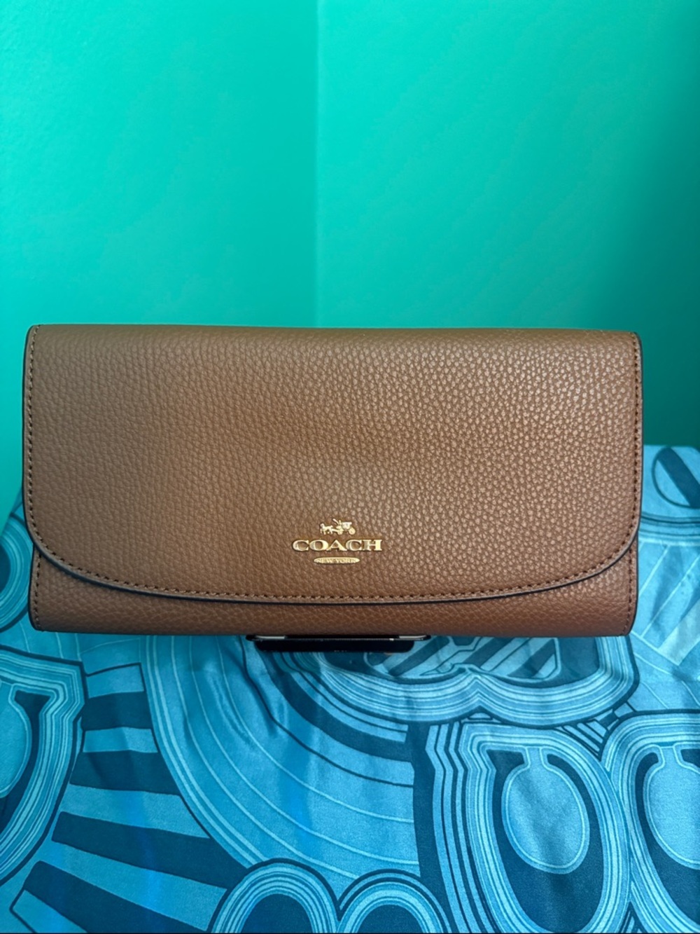 Coach Pebbled Leather Continental Wallet with Gold Logo